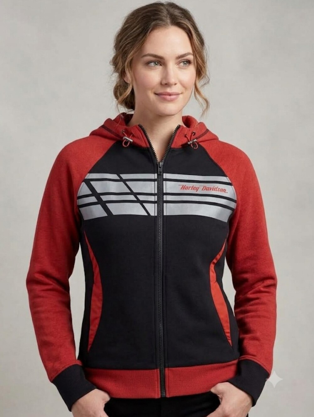 Harley-Davidson Black/Orange Heavy Hooded Zip Moto Jacket Women's Size Large
